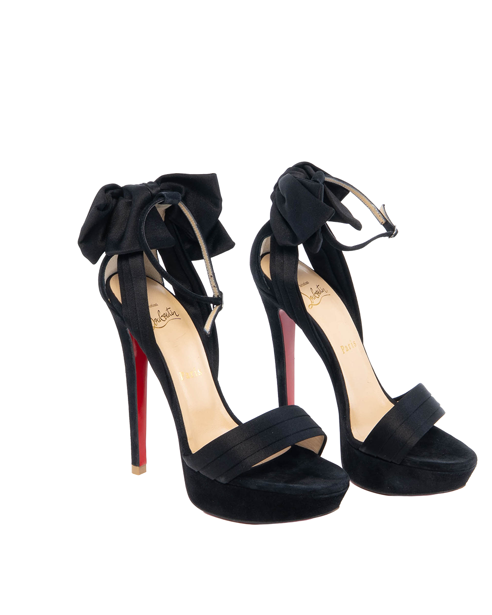 CHRISTIAN VAMPANODO SATIN SANDALS 37 BLACK SATIN 3161