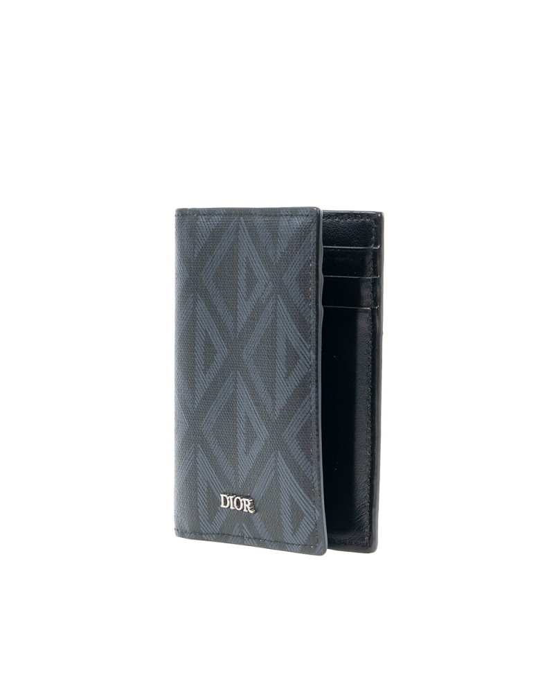 DIOR BI FOLD CARD HOLDER BLUE BLACK CANVAS SHW 12 BO 0213 4122