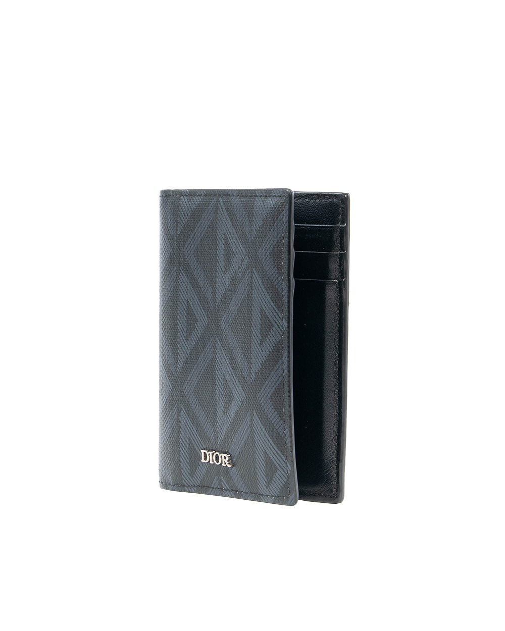DIOR BI FOLD CARD HOLDER BLUE BLACK CANVAS SHW 12 BO 0213 4122