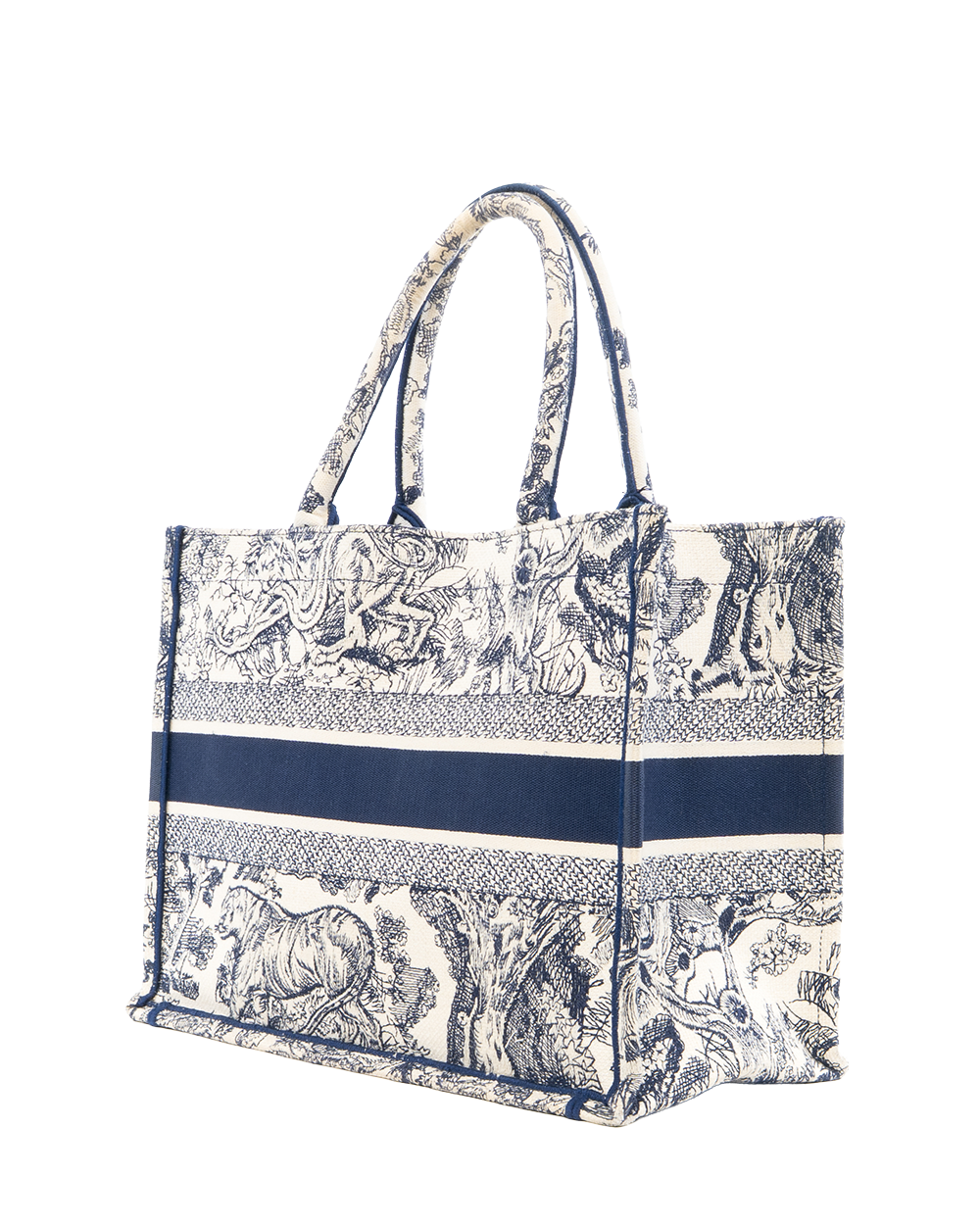 DIOR BOOK TOTE MEDIUM WHITE NAVY TOLIE DE JOUY EMBROIDERY JACQUARD 50 MA 0222 6902