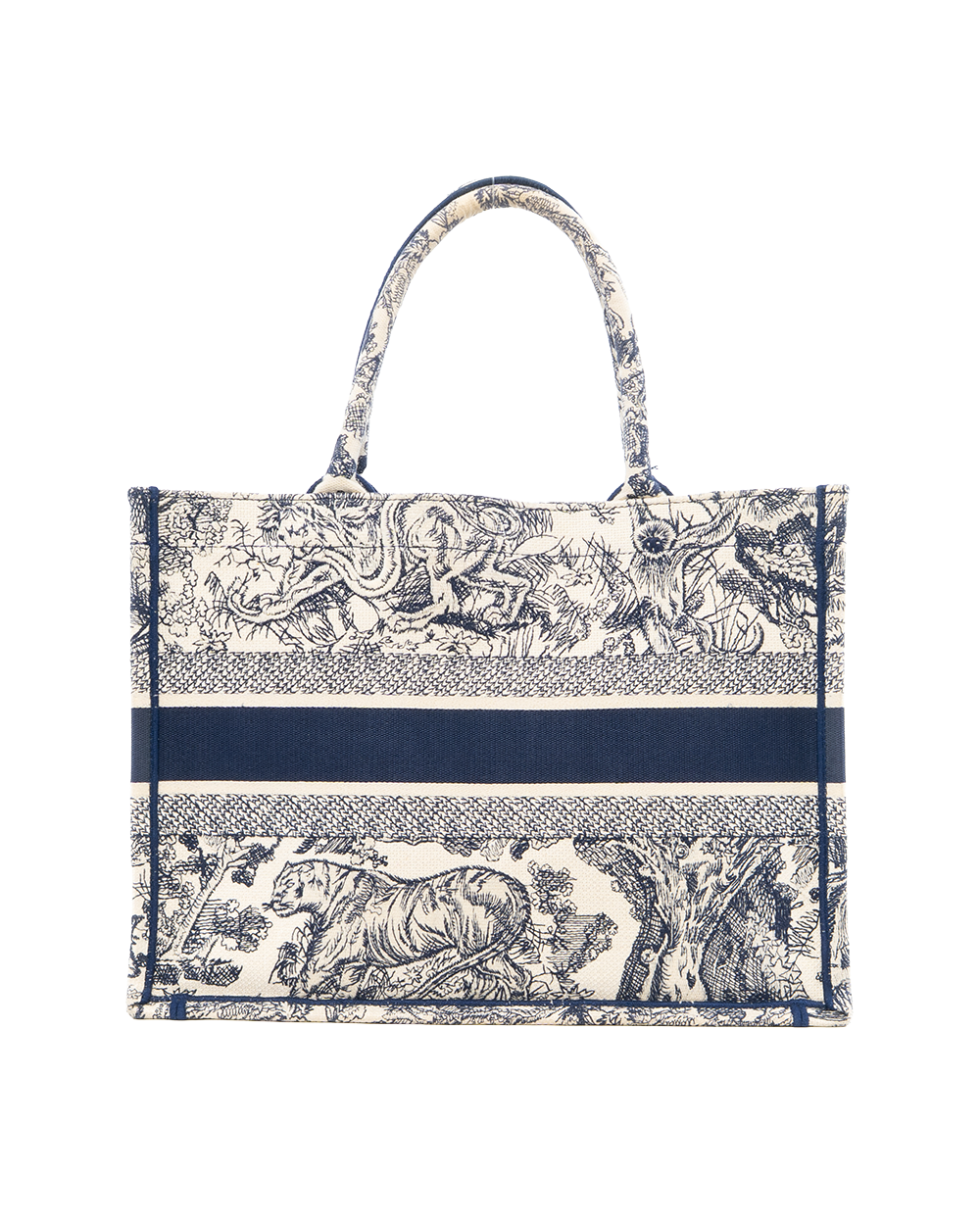 DIOR BOOK TOTE MEDIUM WHITE NAVY TOLIE DE JOUY EMBROIDERY JACQUARD 50 MA 0222 6903