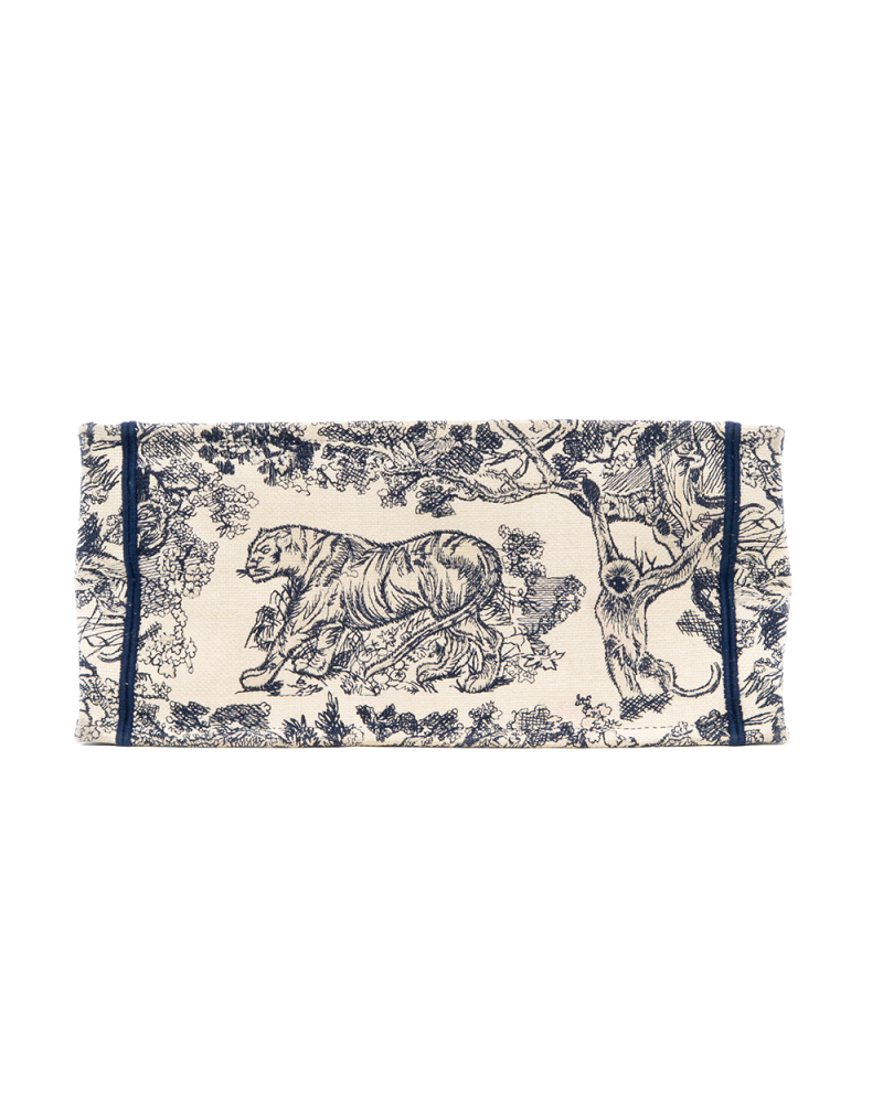 DIOR BOOK TOTE MEDIUM WHITE NAVY TOLIE DE JOUY EMBROIDERY JACQUARD 50 MA 0222 6908