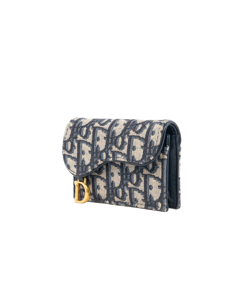 DIOR CARD HOLDER SHORT WHITE OBLIQUE JACQUARD GHW 5406