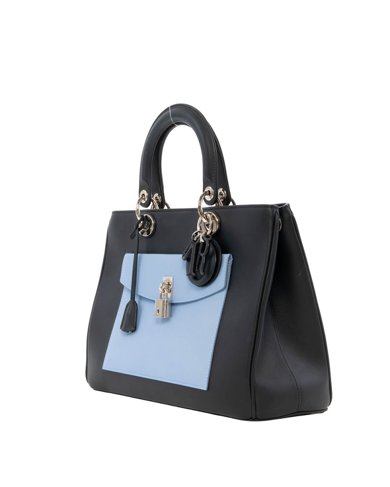 DIOR LADY L FORNT POCKET MEDIUM BLACK BLUE CALF SHW 7157