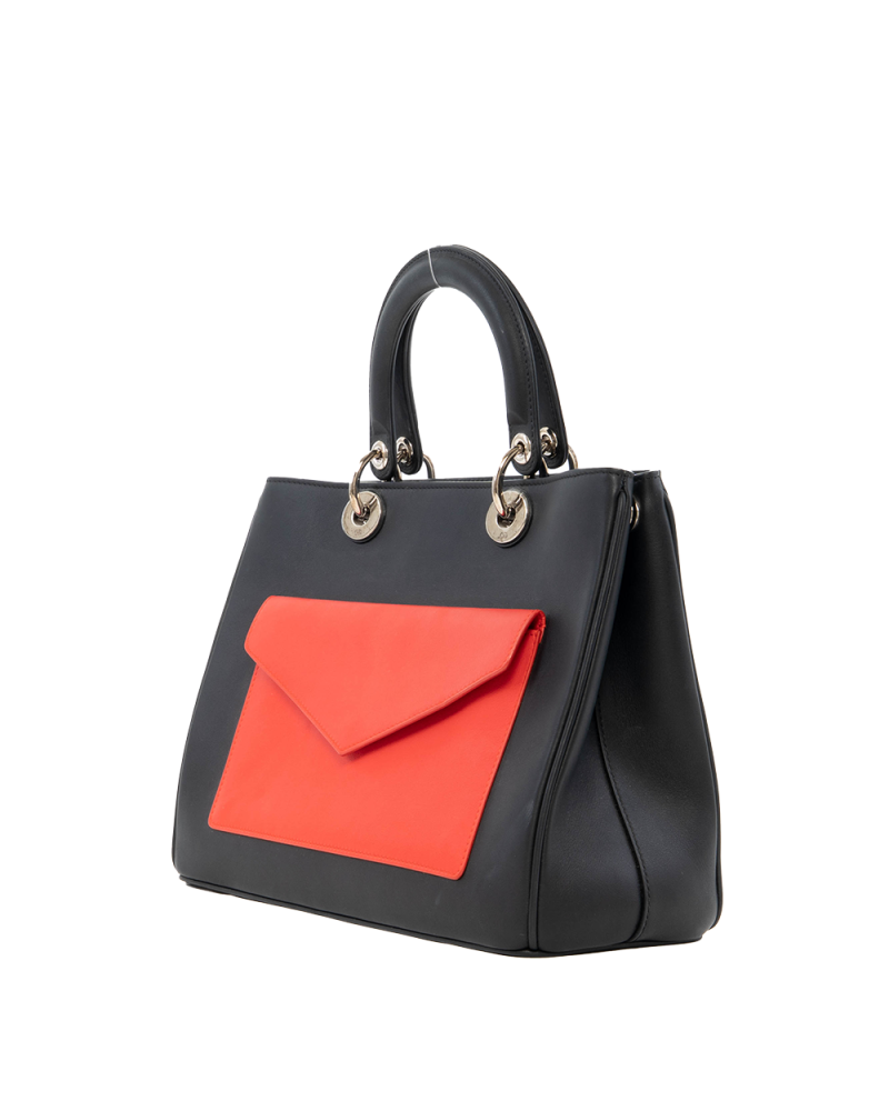 DIOR LADY L FORNT POCKET MEDIUM BLACK BLUE CALF SHW 7158