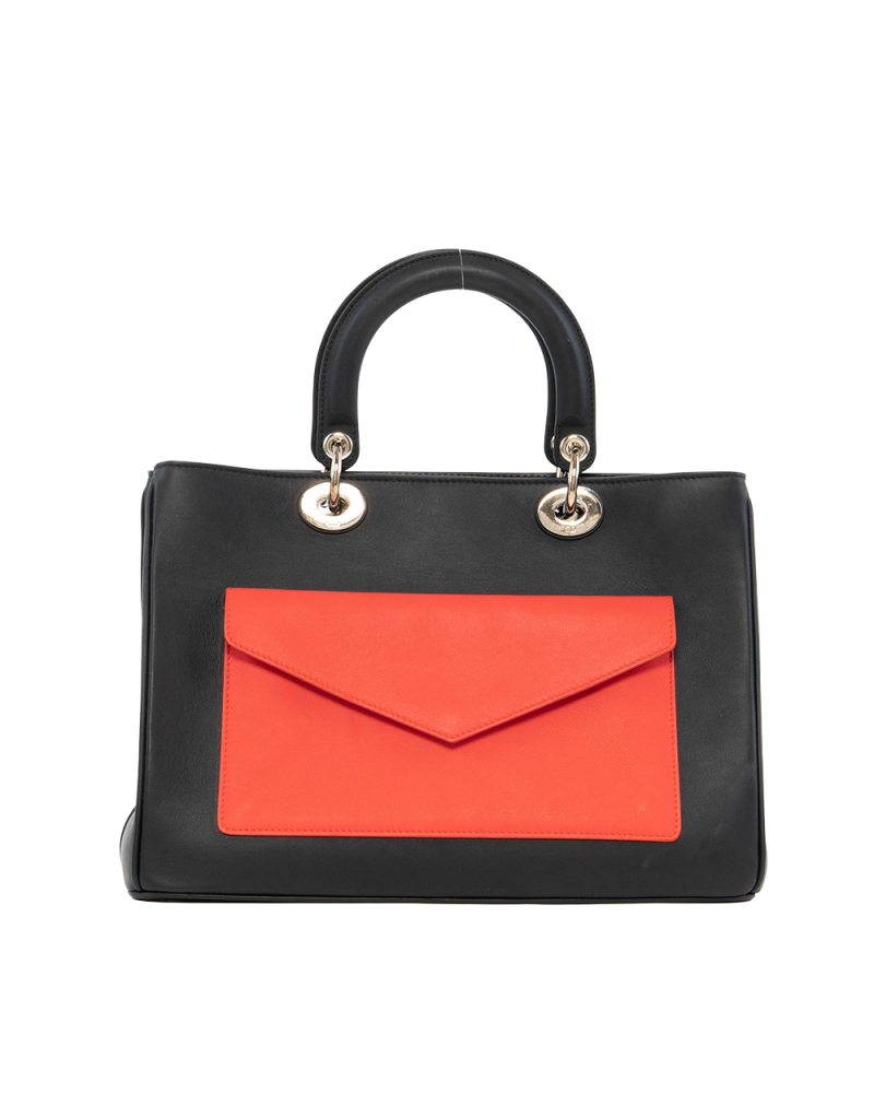 DIOR LADY L FORNT POCKET MEDIUM BLACK BLUE CALF SHW 7159