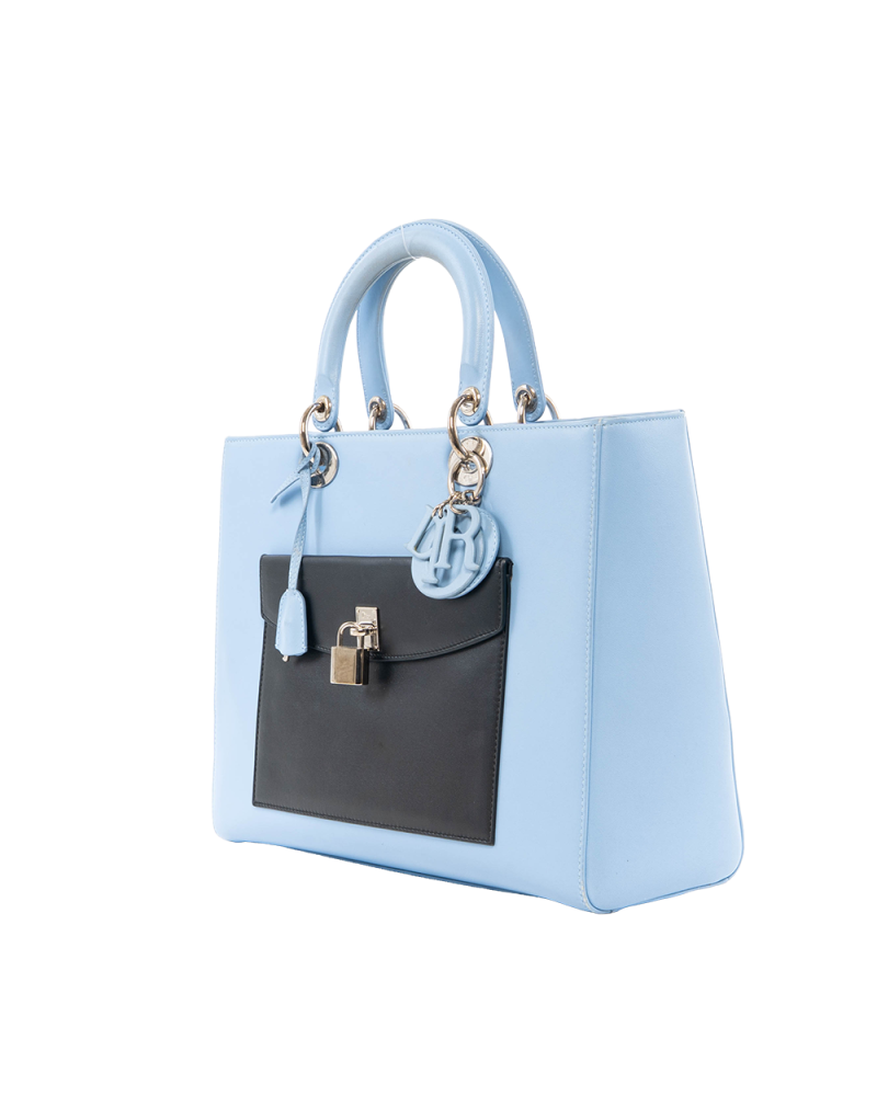 DIOR LADY L FORNT POCKET MEDIUM BLUE BLACK CALF SHW 18 MA 0154 7058