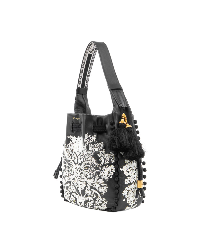 DIOR ORNAMENTAL CORNELY HOBO BAG BLACK LAMB GHW 01 RU 1202 5313