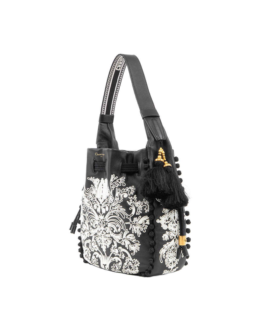 DIOR ORNAMENTAL CORNELY HOBO BAG BLACK LAMB GHW 01 RU 1202 5313