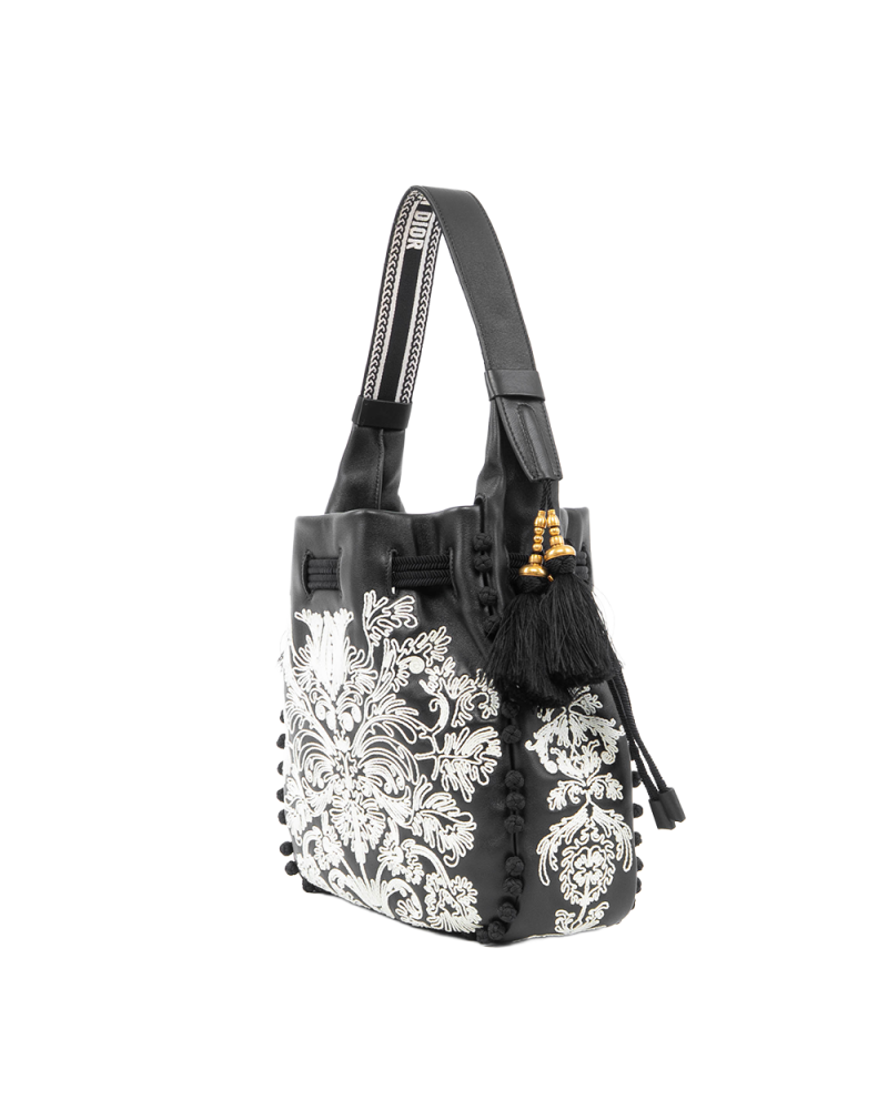 DIOR ORNAMENTAL CORNELY HOBO BAG BLACK LAMB GHW 01 RU 1202 5314