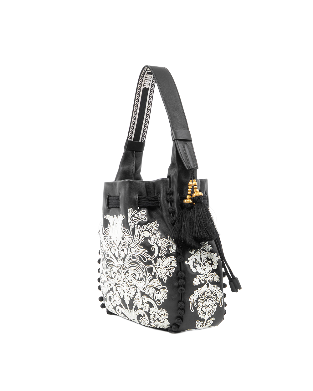 DIOR ORNAMENTAL CORNELY HOBO BAG BLACK LAMB GHW 01 RU 1202 5314