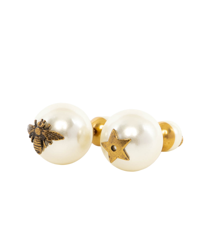 DIOR PEARL TRIBALES BEE AND STAR 1.5 CM GOLD PEARL GHW 0379