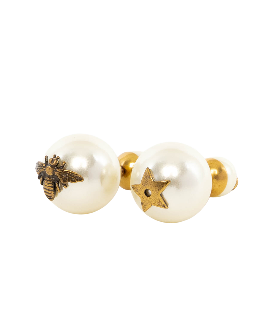 DIOR PEARL TRIBALES BEE AND STAR 1.5 CM GOLD PEARL GHW 0379