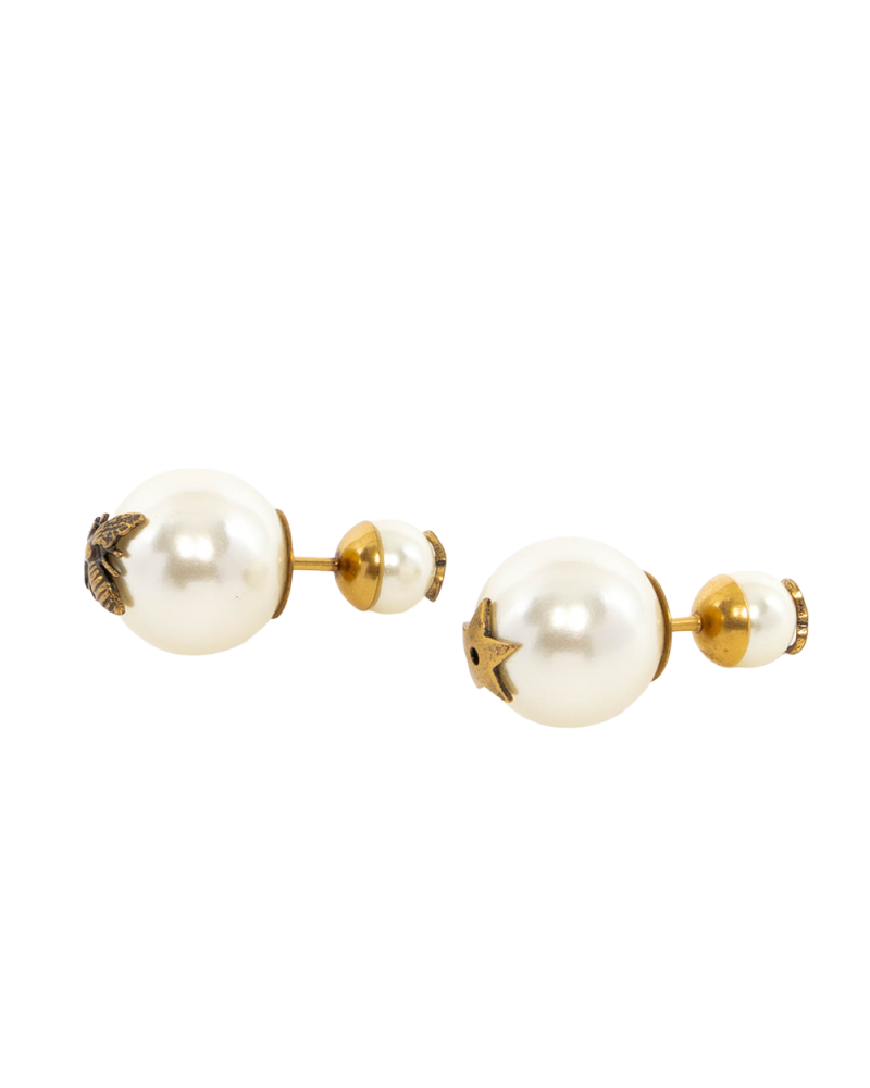 DIOR PEARL TRIBALES BEE AND STAR 1.5 CM GOLD PEARL GHW 0380