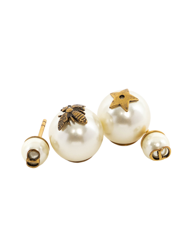 DIOR PEARL TRIBALES BEE AND STAR 1.5 CM GOLD PEARL GHW 0381