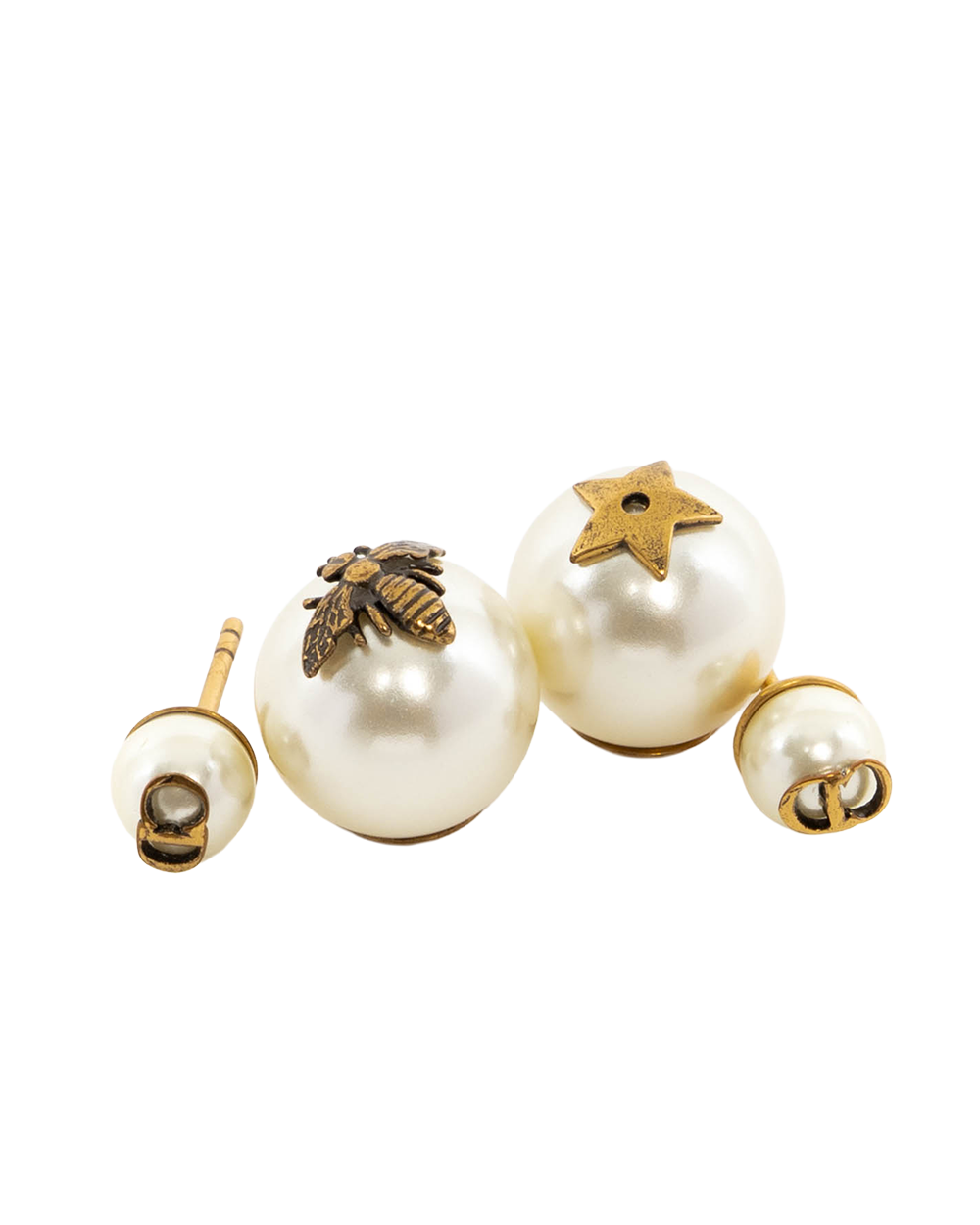 DIOR PEARL TRIBALES BEE AND STAR 1.5 CM GOLD PEARL GHW 0381