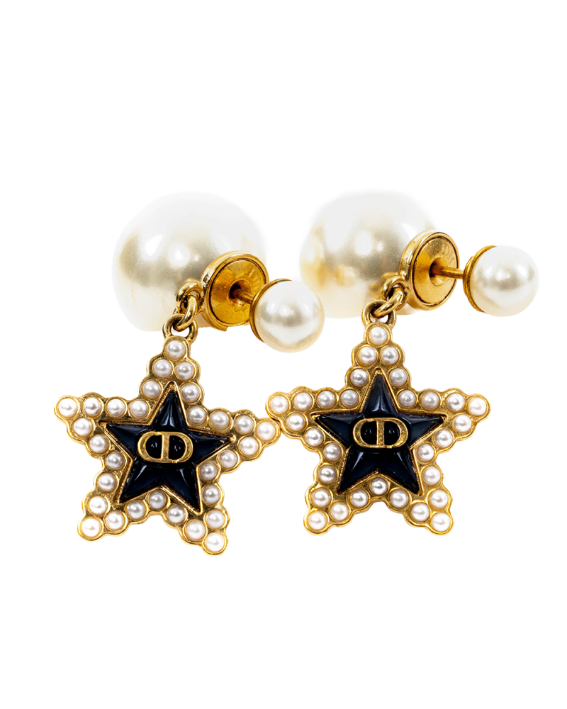 DIOR TRIBALES EARRINGS GOLD BLACK PEARL GHW 03866
