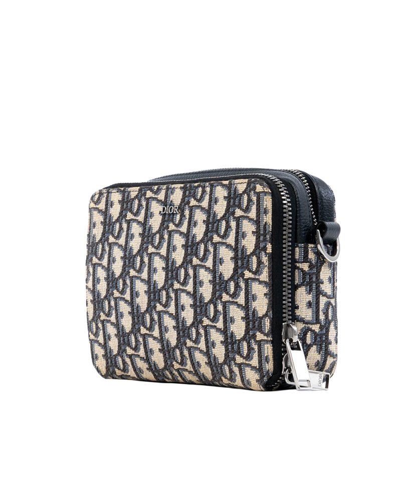 DIOR ZIPPED POUCH WITH STRAP WHITE OBLIQUE JACQUARD SHW 04021