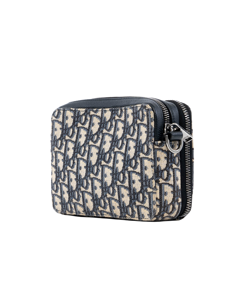 DIOR ZIPPED POUCH WITH STRAP WHITE OBLIQUE JACQUARD SHW 04022