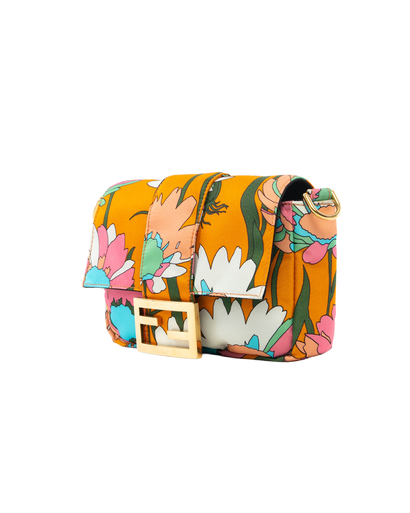 FENDI BAGUETTE BELT BAG MINI ORANGE FLORAL NYLON GHW 8BR782 ABHH 208 8241 0300