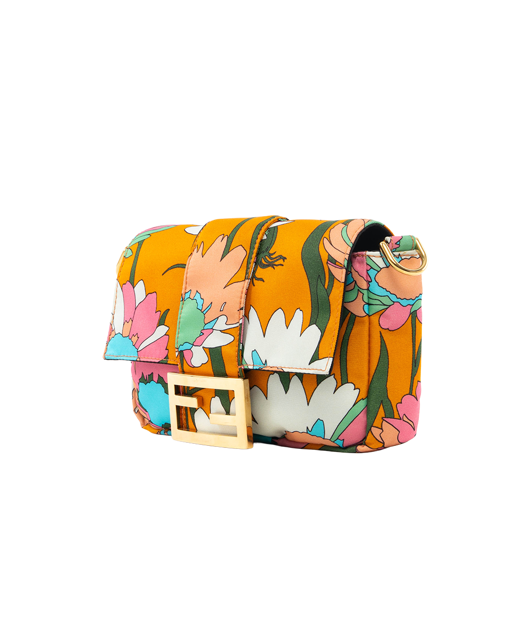 FENDI BAGUETTE BELT BAG MINI ORANGE FLORAL NYLON GHW 8BR782 ABHH 208 8241 0300