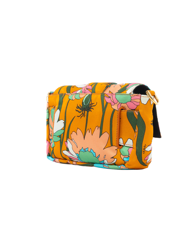 FENDI BAGUETTE BELT BAG MINI ORANGE FLORAL NYLON GHW 8BR782 ABHH 208 8241 0301