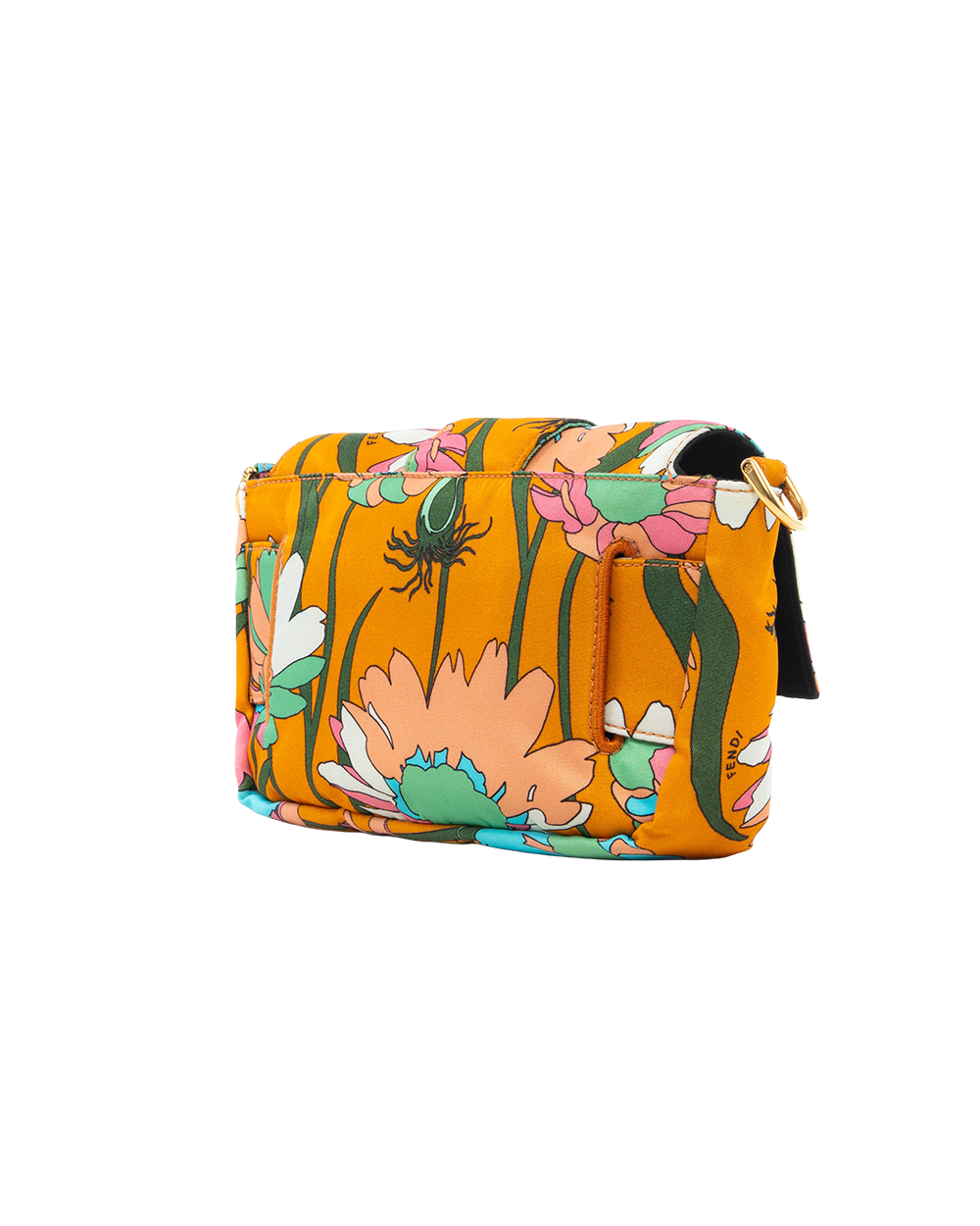 FENDI BAGUETTE BELT BAG MINI ORANGE FLORAL NYLON GHW 8BR782 ABHH 208 8241 0301