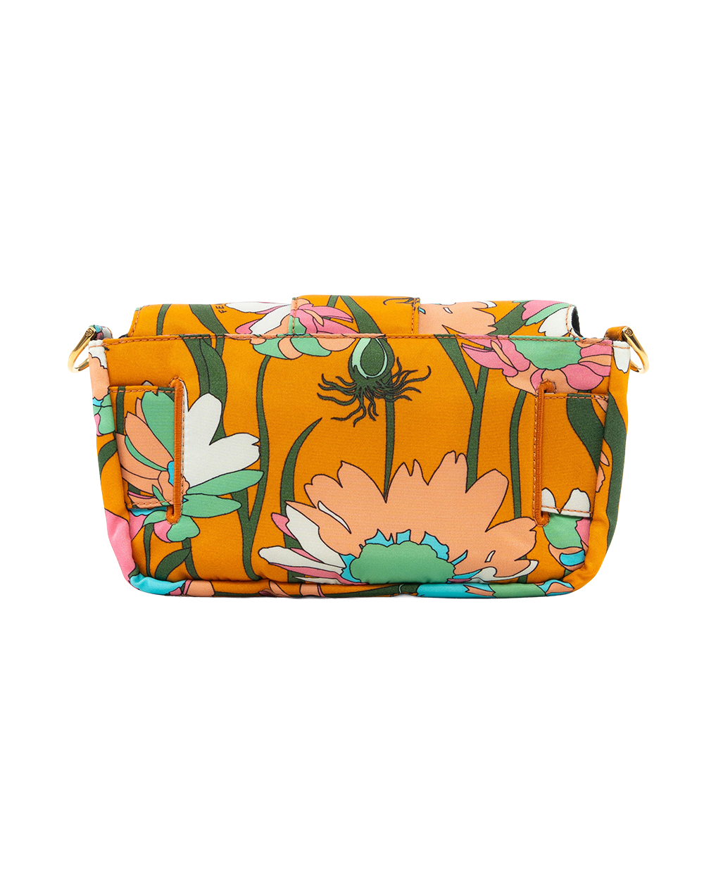 FENDI BAGUETTE BELT BAG MINI ORANGE FLORAL NYLON GHW 8BR782 ABHH 208 8241 0302