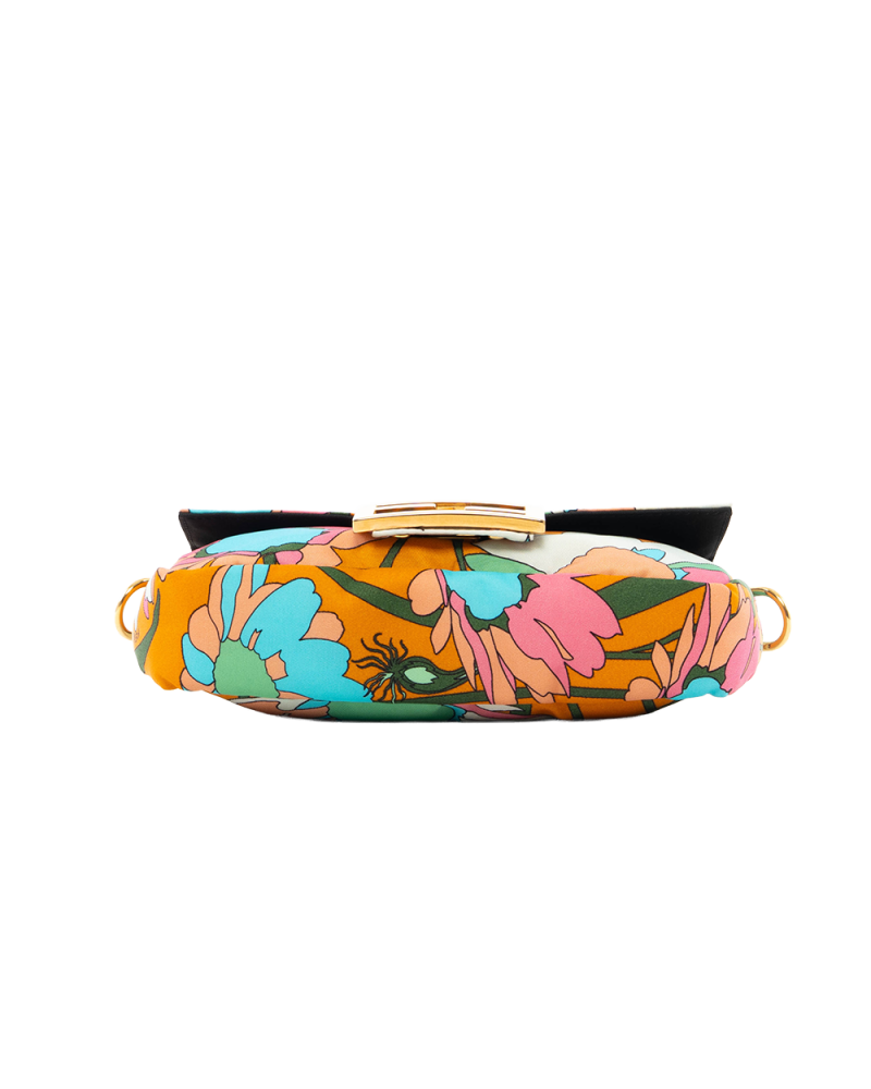 FENDI BAGUETTE BELT BAG MINI ORANGE FLORAL NYLON GHW 8BR782 ABHH 208 8241 0303