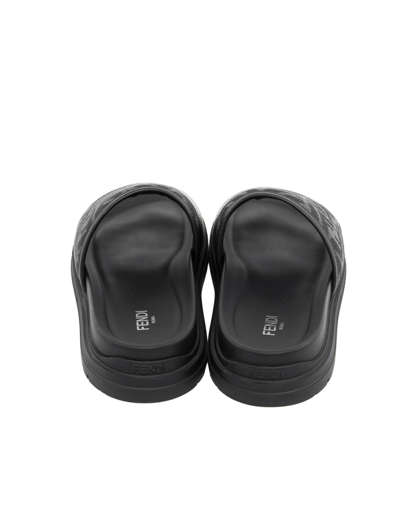 FENDI DIAGONAL SLIDES SANDALS 8 BLACK LEATHER 7X1674 0582