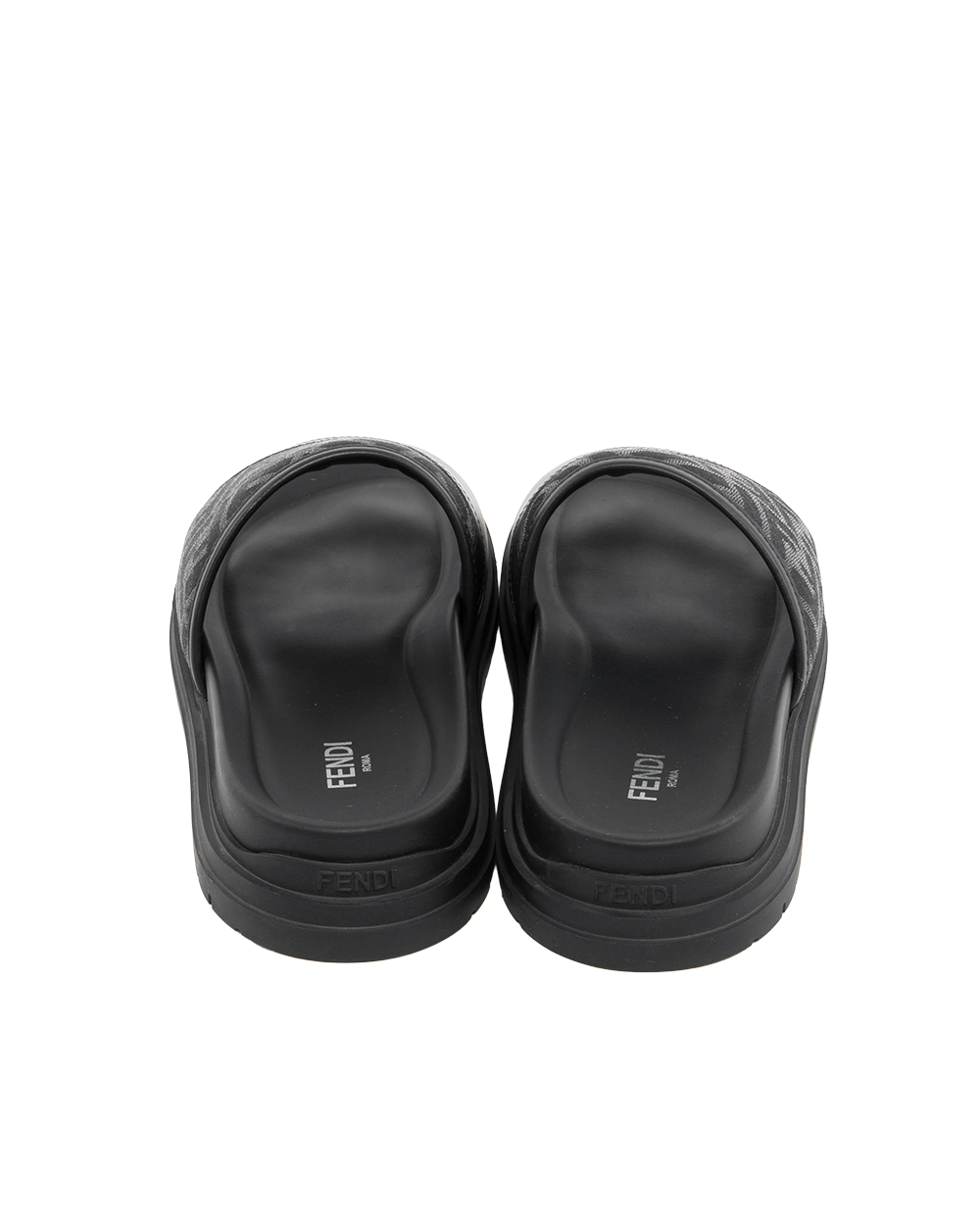 FENDI DIAGONAL SLIDES SANDALS 8 BLACK LEATHER 7X1674 0582