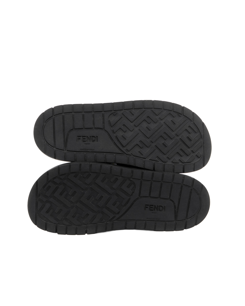 FENDI DIAGONAL SLIDES SANDALS 8 BLACK LEATHER 7X1674 0583