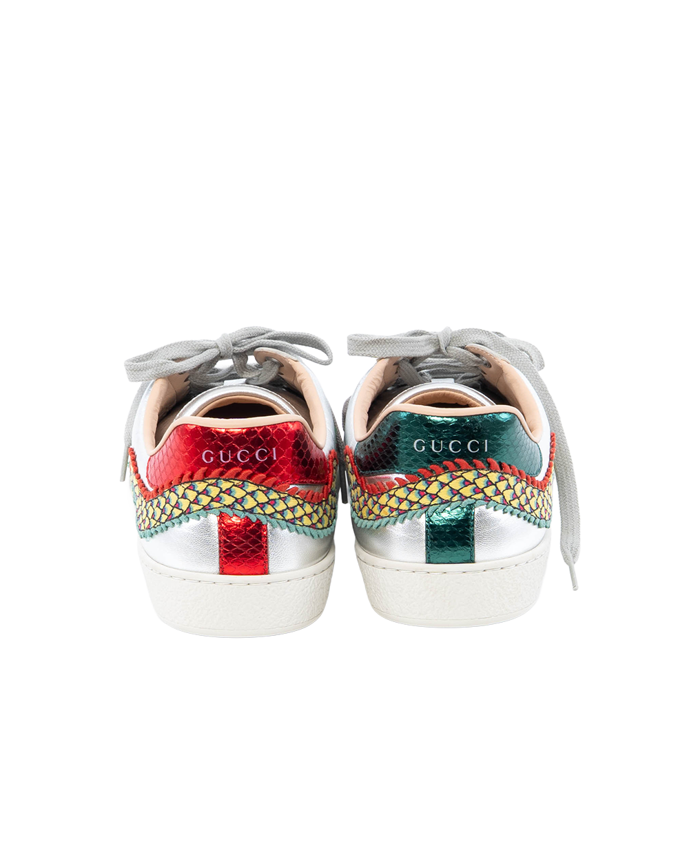 GUCCI ACE DRAGON SNEAKER 9.5 SILVER METTALLIC CALF SHW 73765 0114