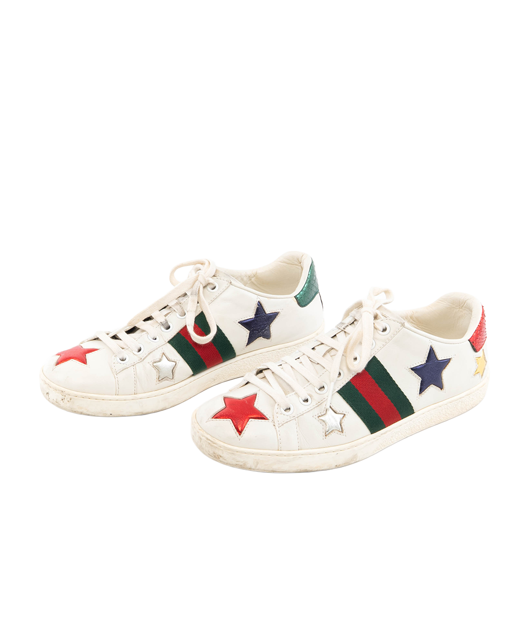 GUCCI ACE STAR SNEAKER 37 WHITE RDE GREEN CALF 454562 5512