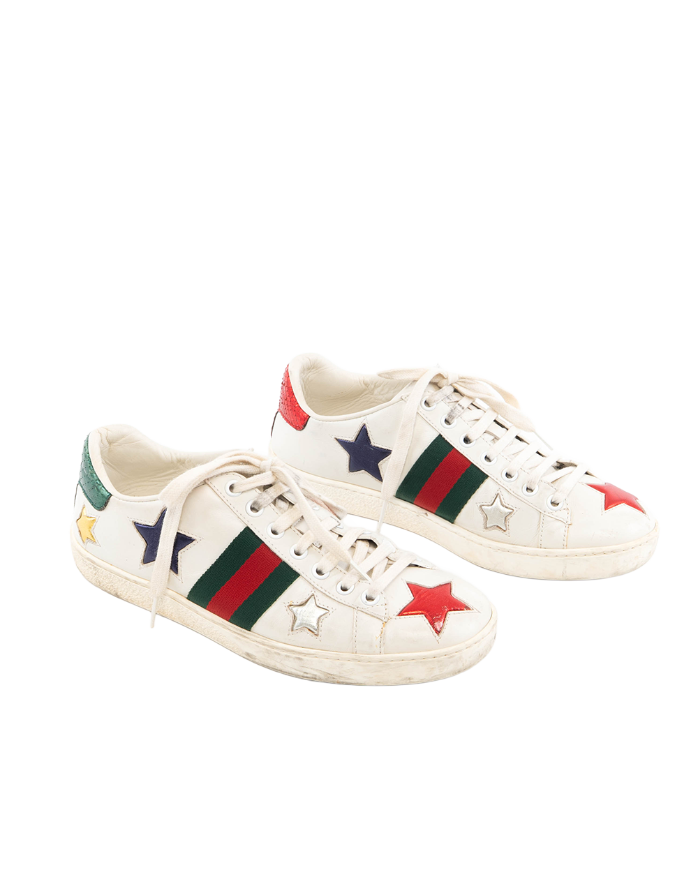 GUCCI ACE STAR SNEAKER 37 WHITE RDE GREEN CALF 454562 5513