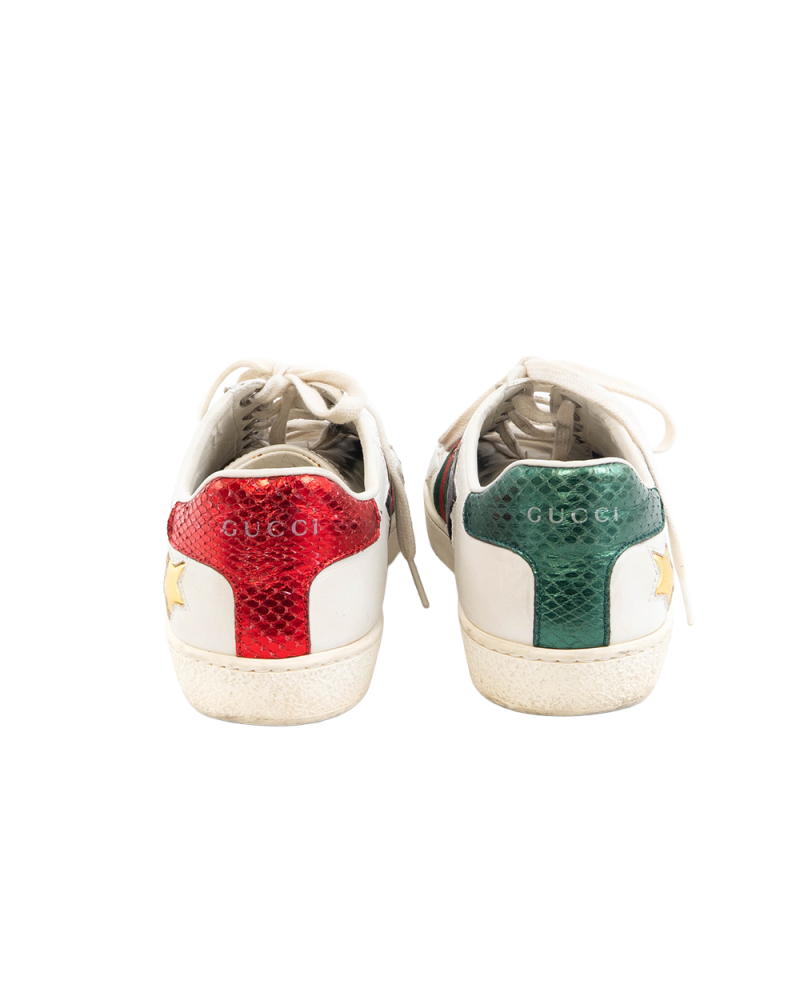 GUCCI ACE STAR SNEAKER 37 WHITE RDE GREEN CALF 454562 5514