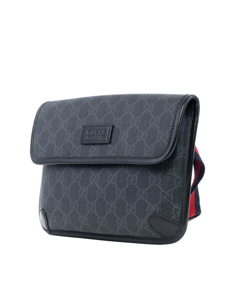 GUCCI BELT BAG SQUARE THIN BLACK GG SUPREME MONOGRAM CANVAS SHW 598113 525040 0060