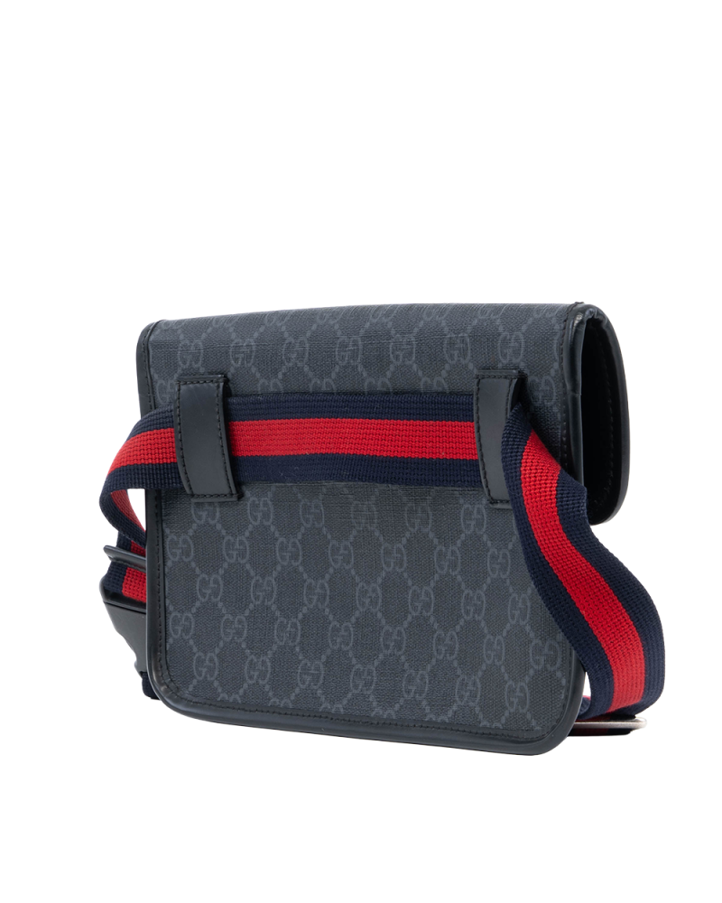 GUCCI BELT BAG SQUARE THIN BLACK GG SUPREME MONOGRAM CANVAS SHW 598113 525040 0061