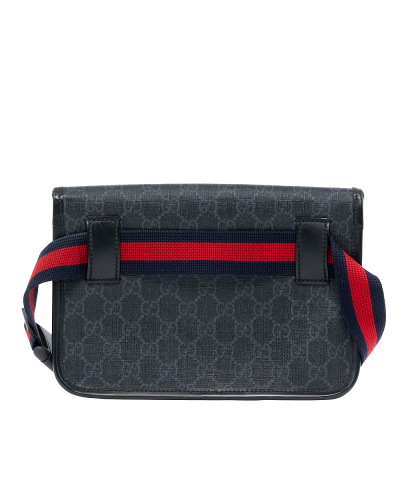 GUCCI BELT BAG SQUARE THIN BLACK GG SUPREME MONOGRAM CANVAS SHW 598113 525040 0062