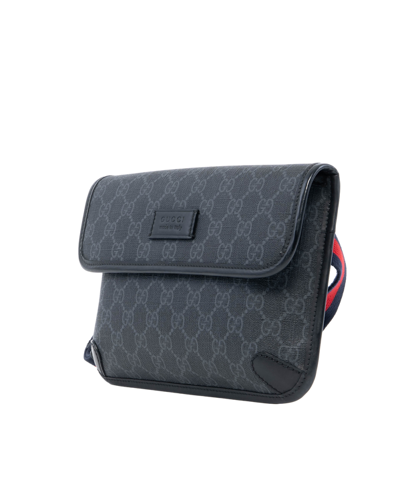 GUCCI BELT BAG SQUARE THIN BLACK GG SUPREME MONOGRAM CANVAS SHW 0039