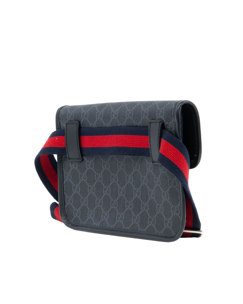 GUCCI BELT BAG SQUARE THIN BLACK GG SUPREME MONOGRAM CANVAS SHW 0040