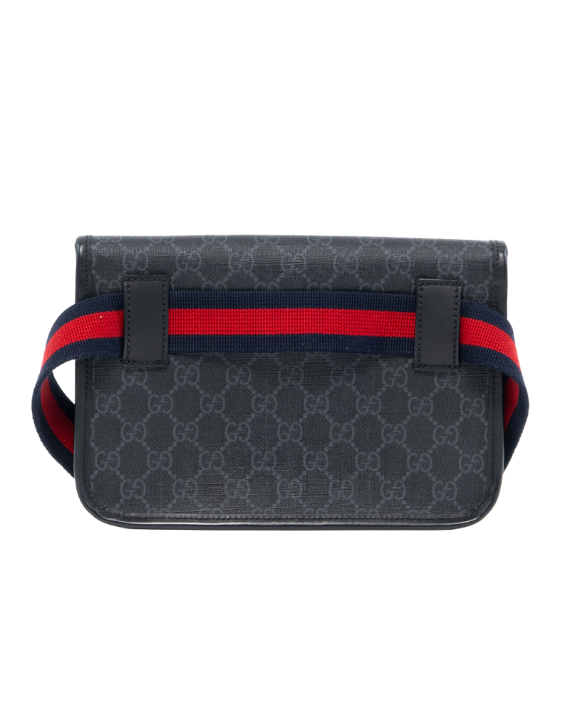 GUCCI BELT BAG SQUARE THIN BLACK GG SUPREME MONOGRAM CANVAS SHW 0041