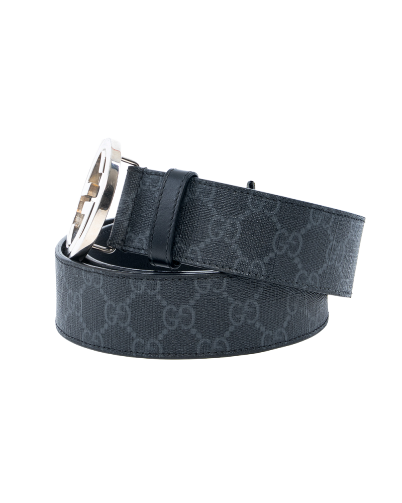 GUCCI BELT INTERLOCK 4 CM 90 BLACK CALF SHW 411924 KGDHX 90 36 214351 0021