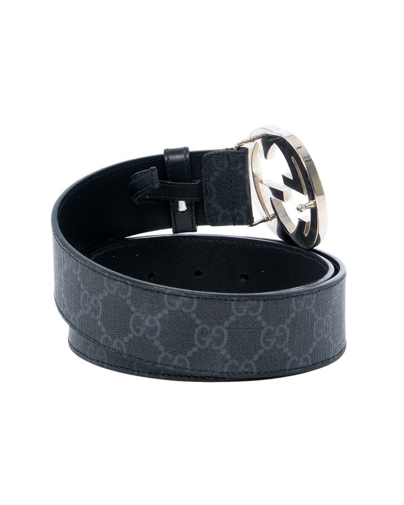 GUCCI BELT INTERLOCK 4 CM 90 BLACK CALF SHW 411924 KGDHX 90 36 214351 0022