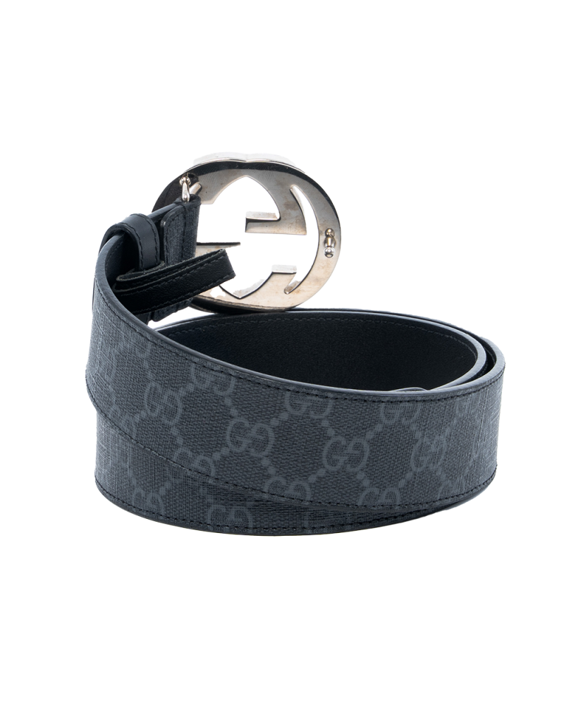 GUCCI BELT INTERLOCK 4 CM 90 BLACK CALF SHW 411924 KGDHX 90 36 214351 0023