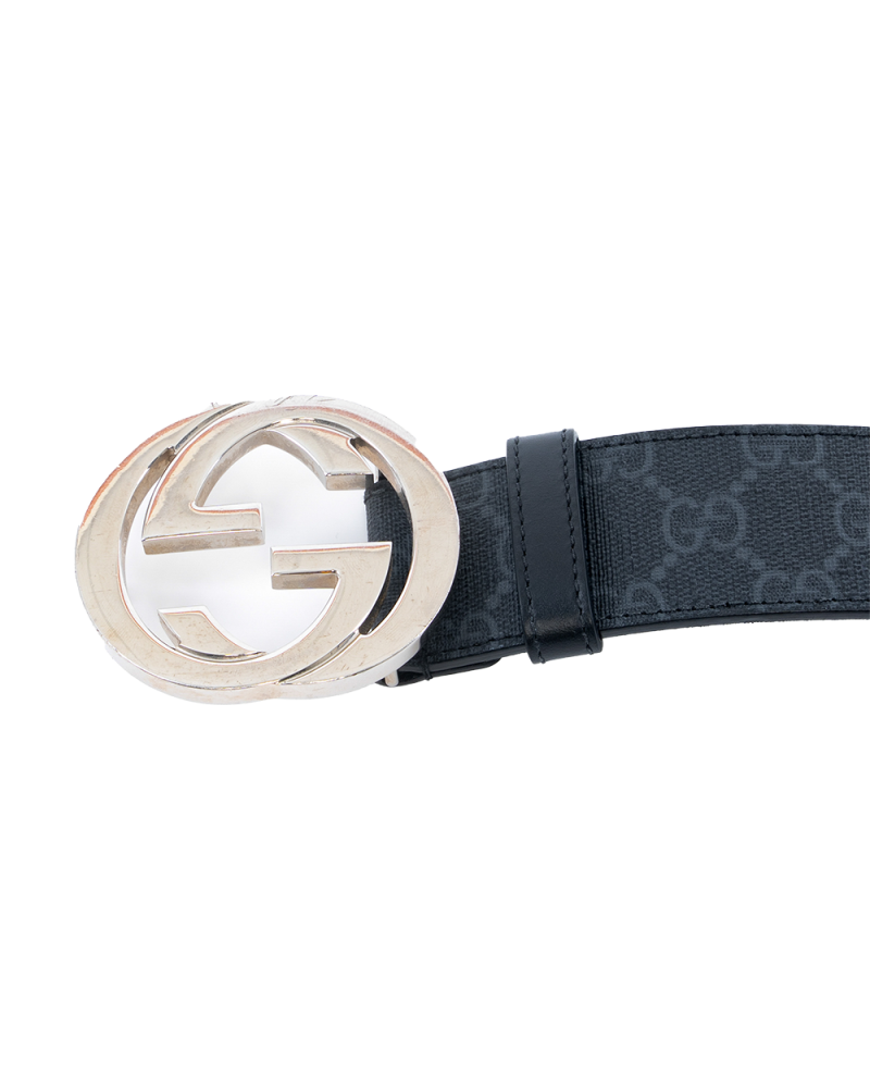 GUCCI BELT INTERLOCK 4 CM 90 BLACK CALF SHW 411924 KGDHX 90 36 214351 0025