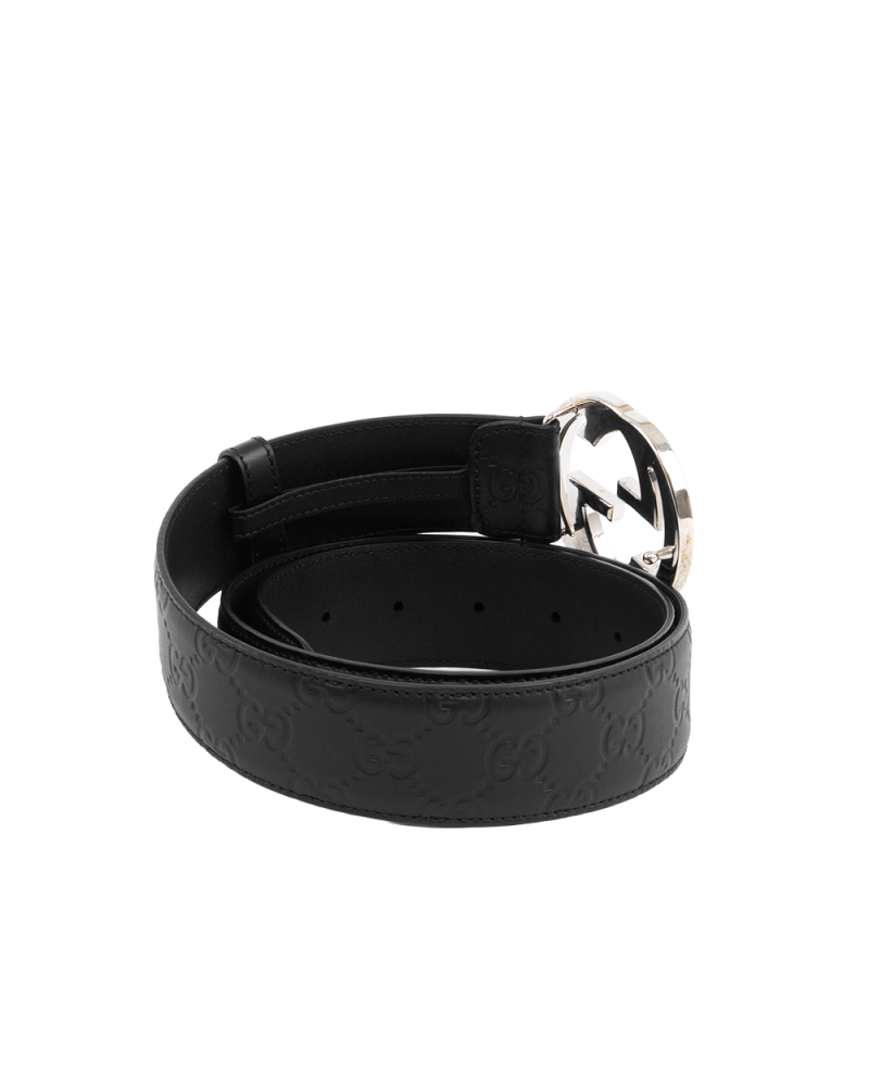 GUCCI BELT INTERLOCK 4 CM 90 BLACK GG MONOGRAM CALF SHW 214351 5514
