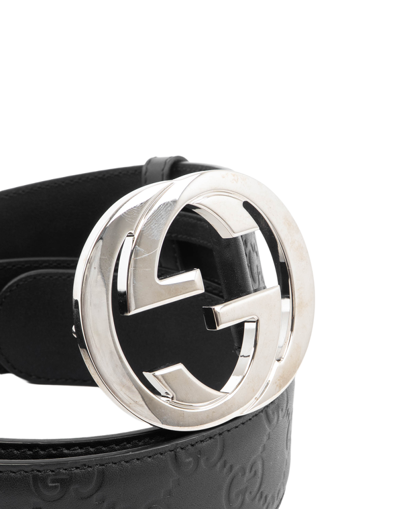 GUCCI BELT INTERLOCK 4 CM 90 BLACK GG MONOGRAM CALF SHW 214351 5516