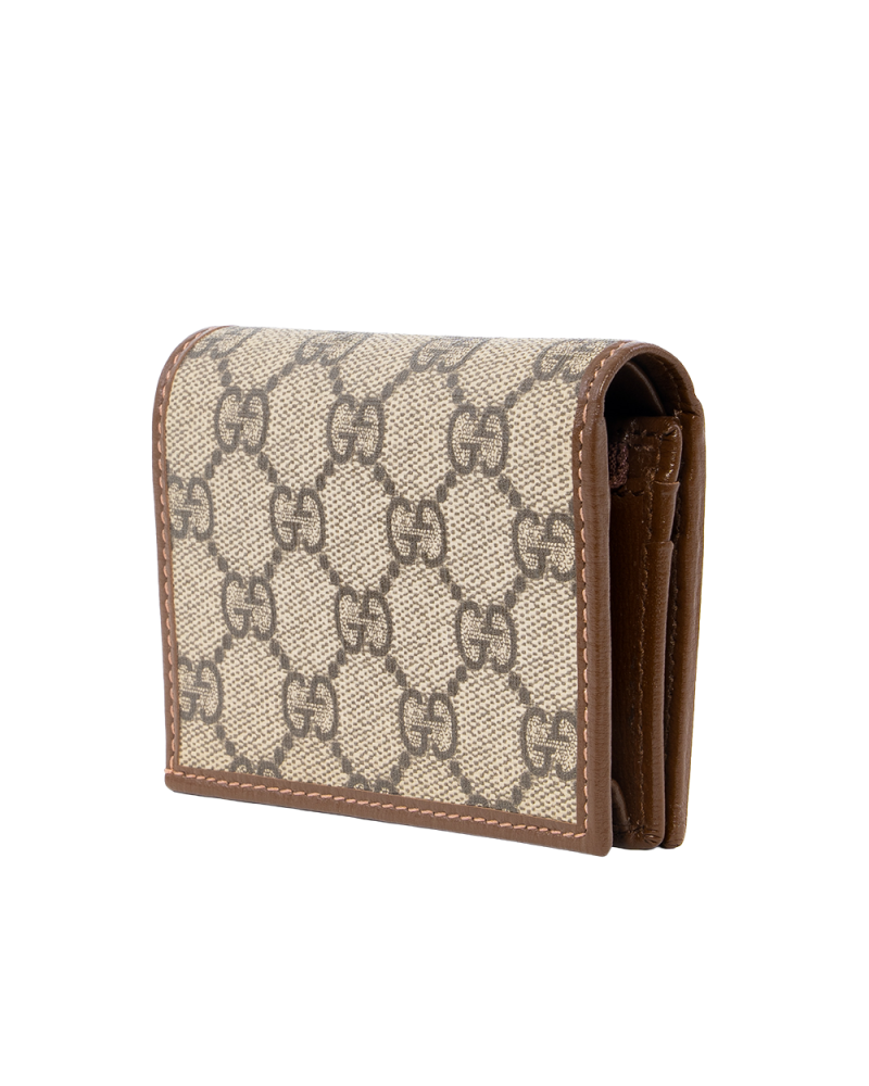 GUCCI BI FOLD HORSEBIT WALLET SHORT BROWN GG MONOGRAM CANVAS GHW 621887 2149 0287