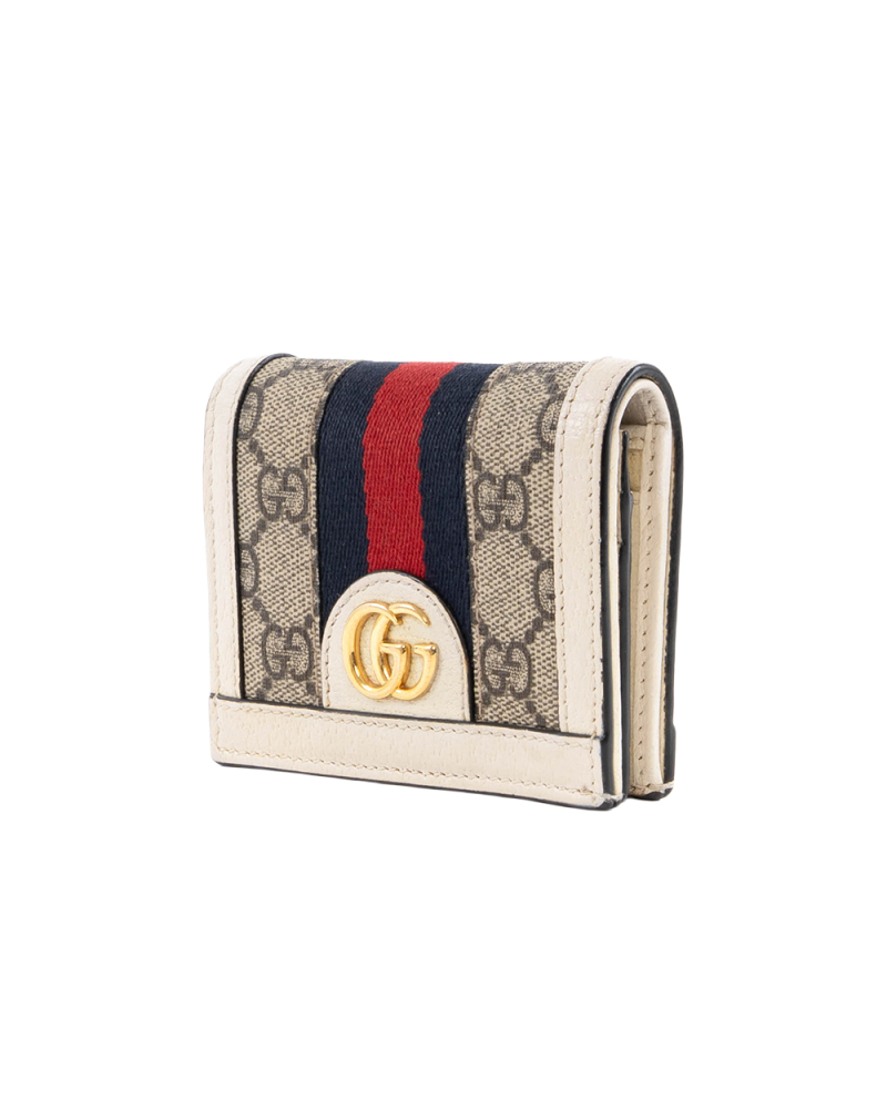 GUCCI BI FOLD WALLET OPHIDIA SHORT WHITE GG MONOGRAM CANVAS GHW 523155 0416 7229